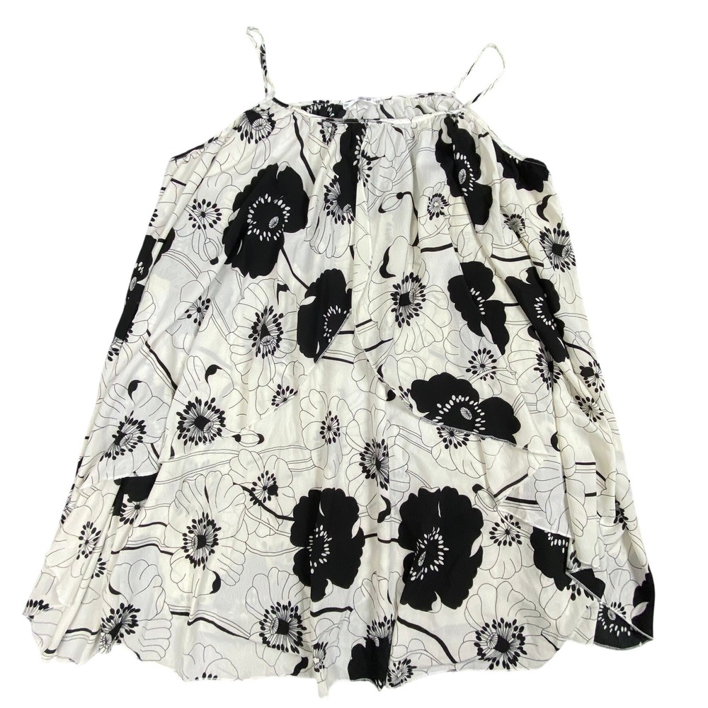 Rosegal Women 2X Cami Top Black White Floral Layered Spaghetti Strap Poppy Print